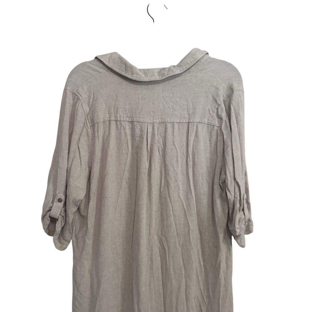 Marissa Olivia Cream Linen Rayon Blend Deep Vneck 3/4 Sleeve Knee Length Dress L - Picture 5 of 8